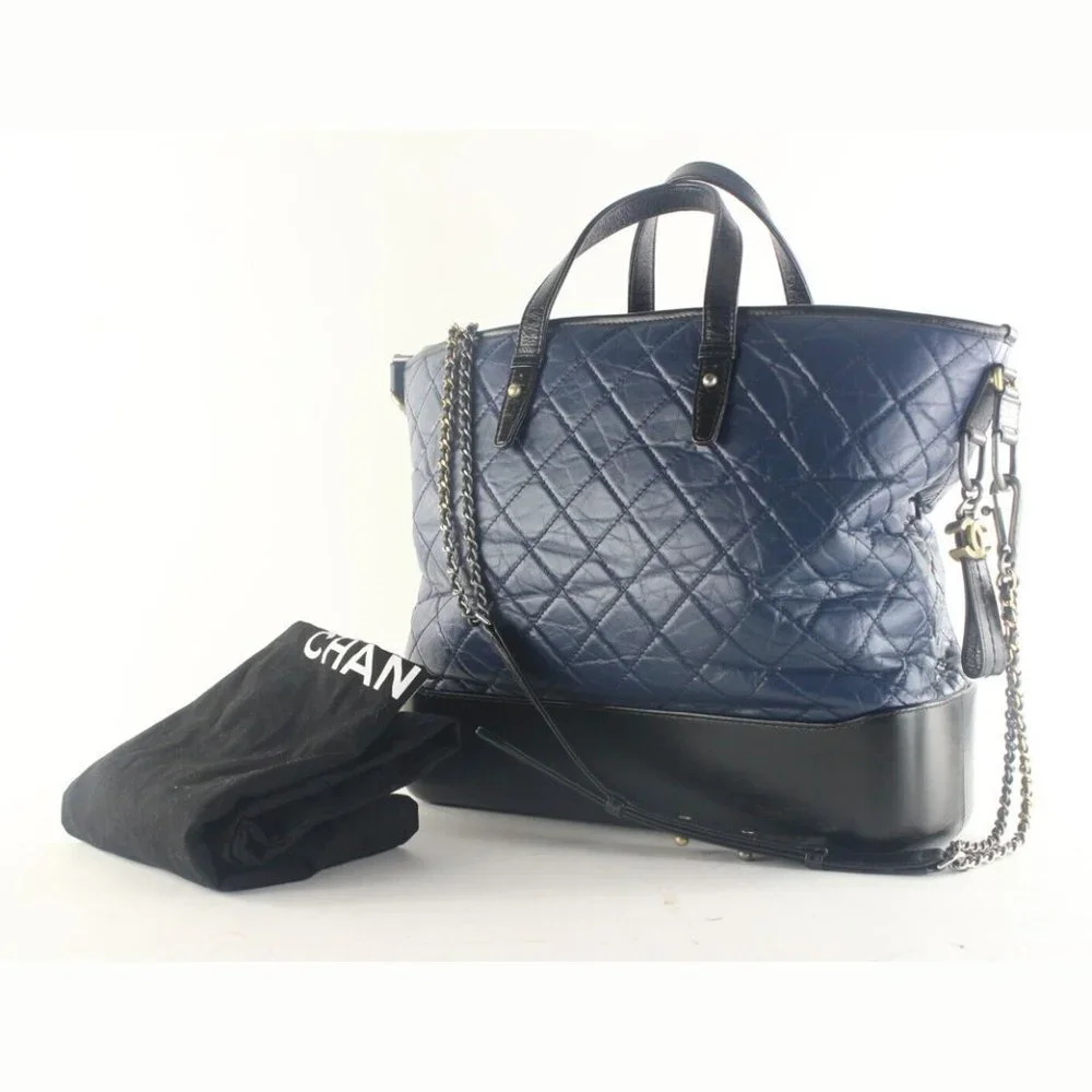 Chanel Two-Tone Quilted Black x Blue Leather Gabrielle 2way Tote 6CK103K